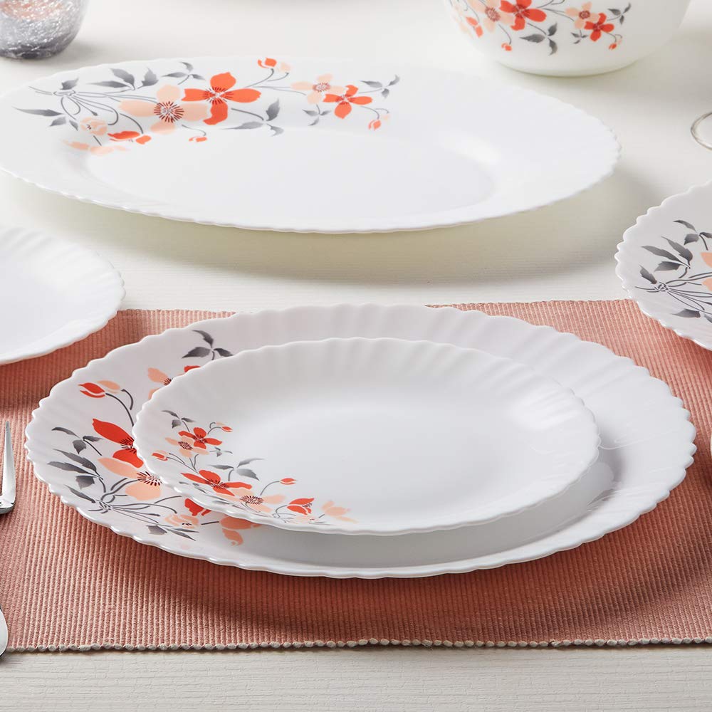 Larah by Borosil Fiore Fluted Opalware Dinner Set (27 Pieces)