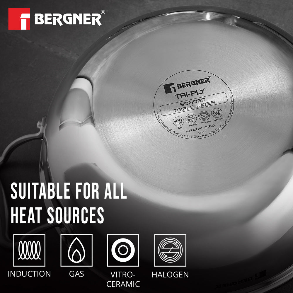 Bergner Hi-Tech Prism Kadai with Glass Lid (1.5L, 20 cm)