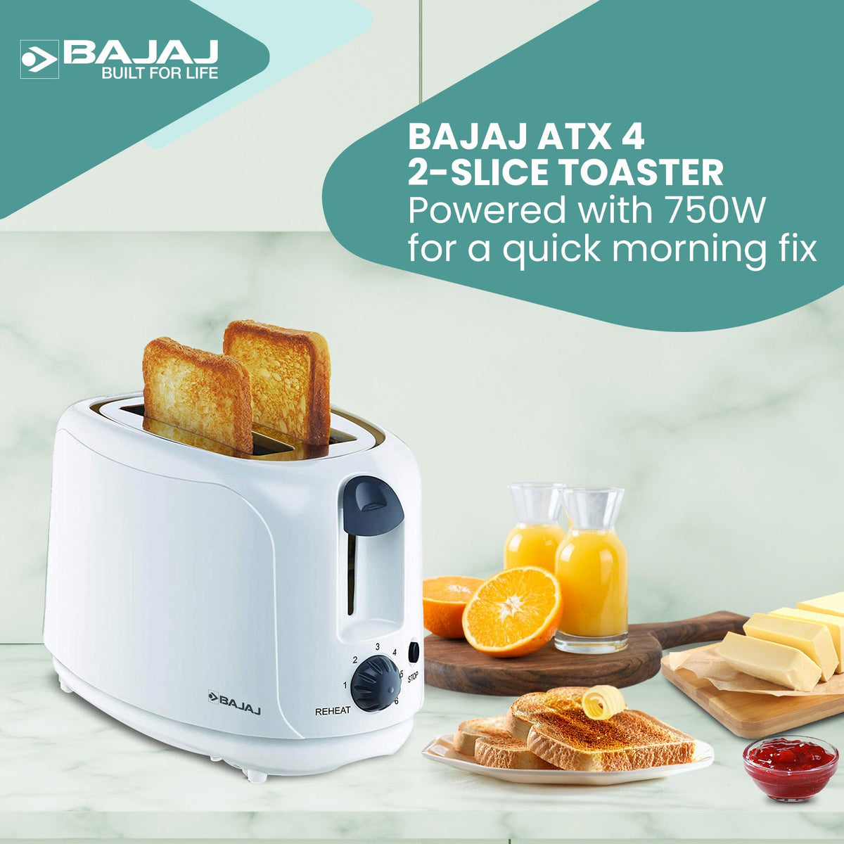 Bajaj ATX4 Pop-up Toaster, White (750W)