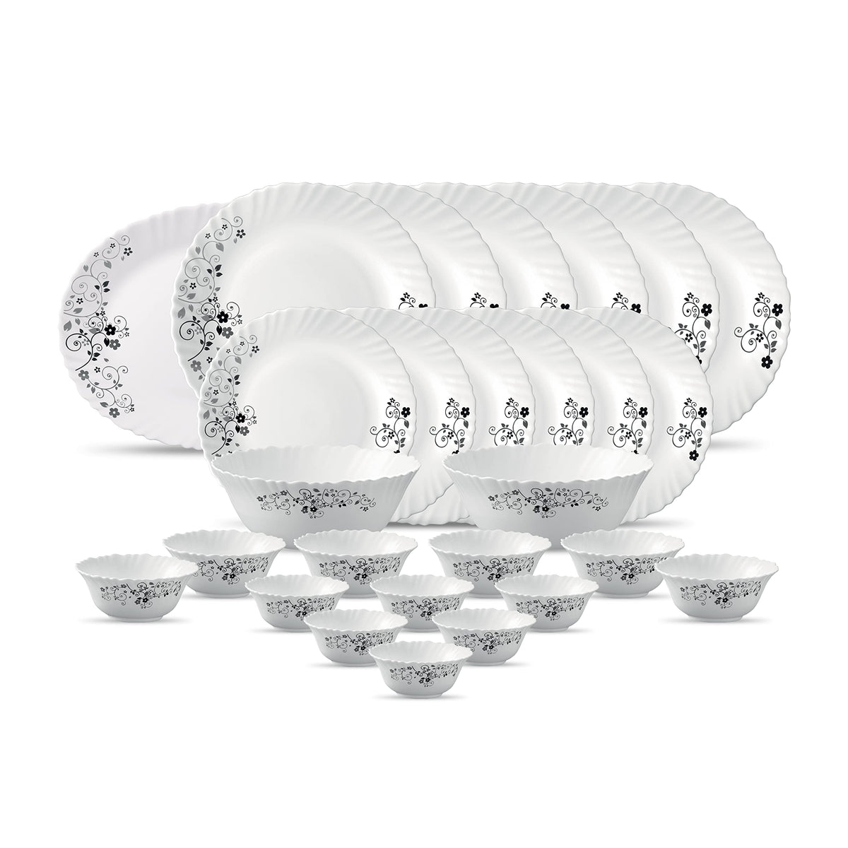 La Opala Diva Classique Mystrio Black Opalware Dinner Set (35 Pieces)