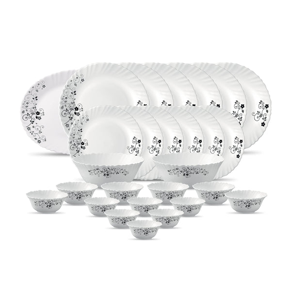 La Opala Diva Classique Mystrio Black Opalware Dinner Set (35 Pieces)