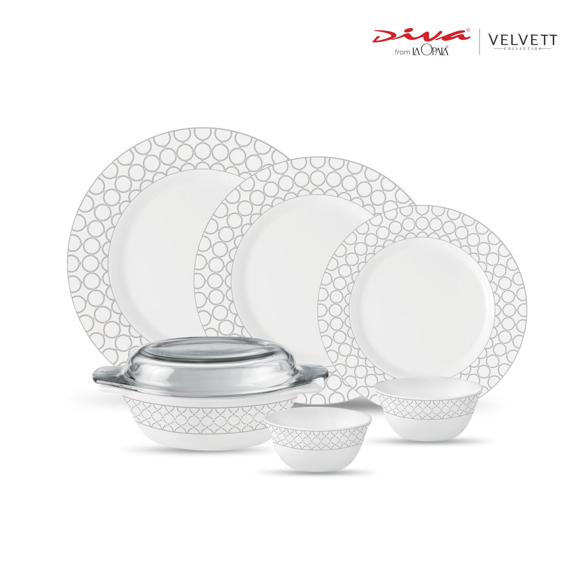 La Opala Diva Velvett Pearl Grey Opalware Dinner Set (35 Pieces)