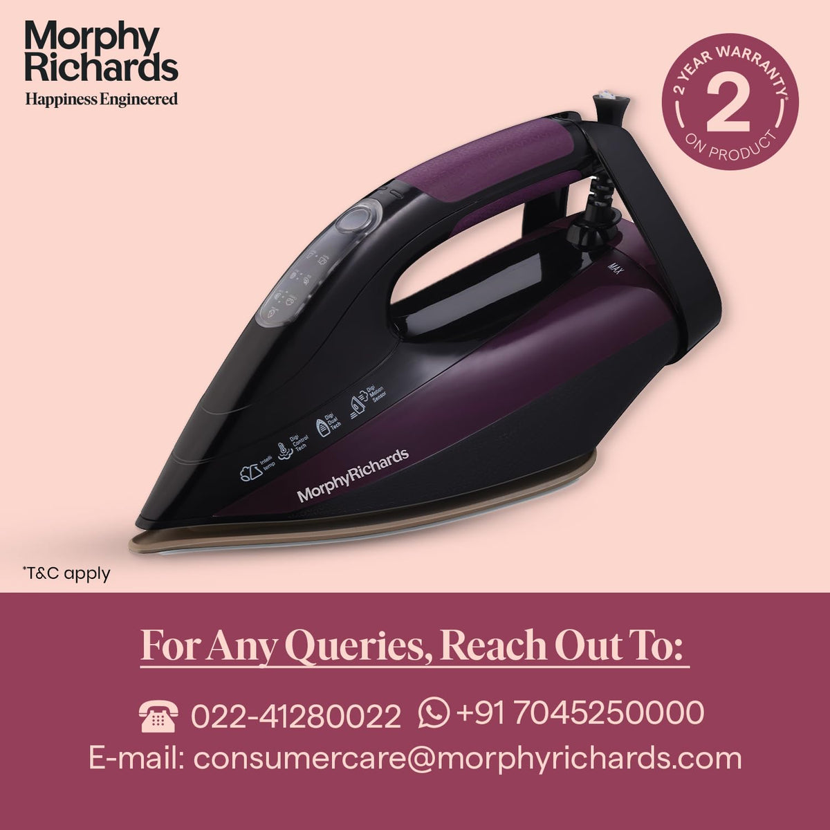 Morphy Richards Intellitemp Smart Steam Iron, Sage Purple & Black (2400W)