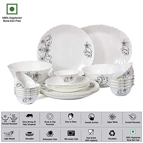 Cello Imperial Camber Black Opalware Dinner Set (27 Pieces)