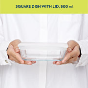 Borosil Square Dish with Plastic Lid (0.8 L)