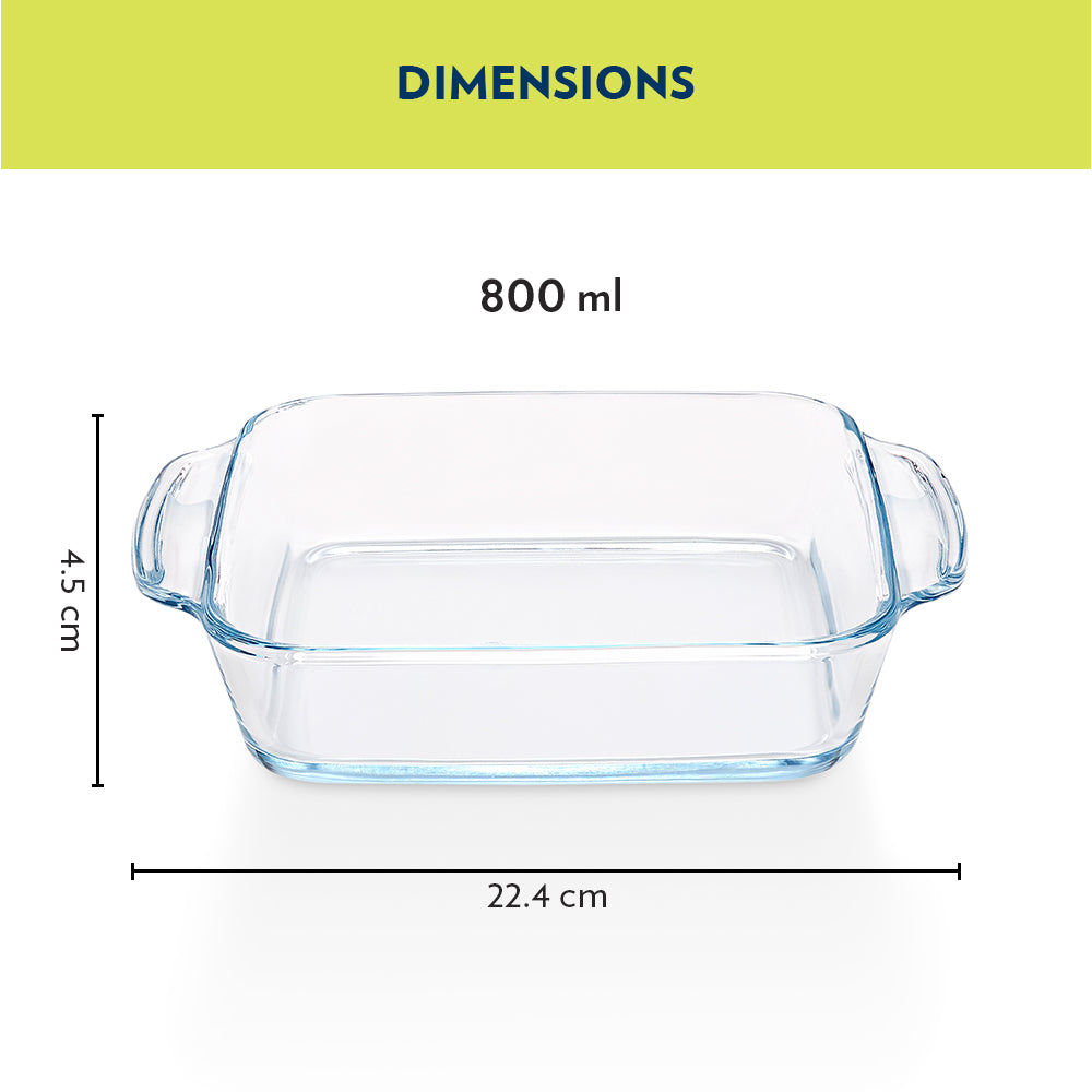 Borosil Square Dish with Handle without Lid (800 ml)