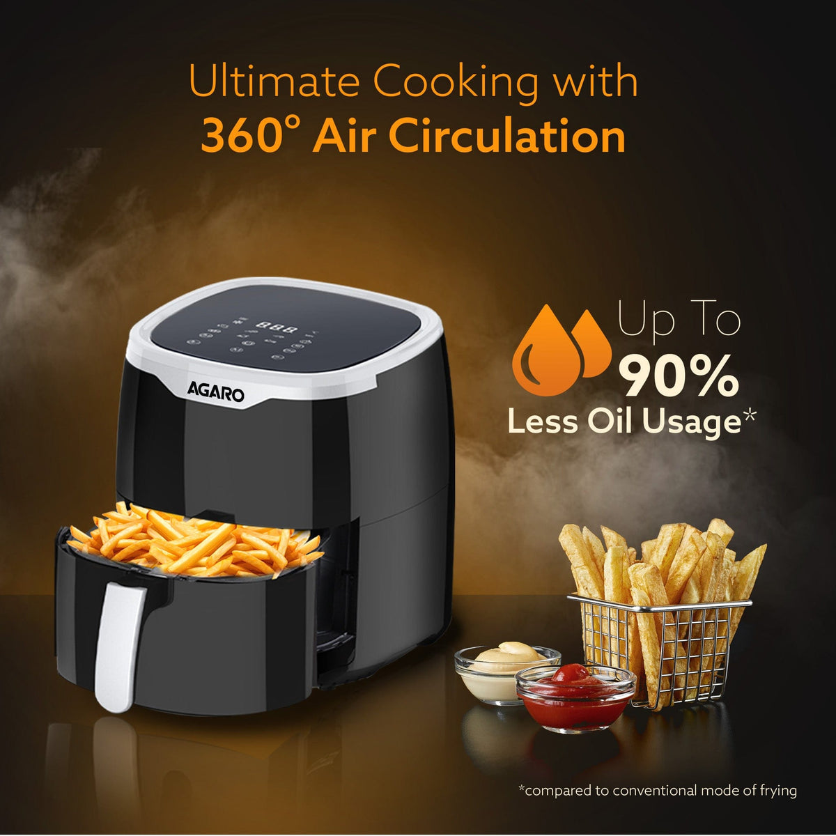 AGARO Galaxy Digital Air Fryer, Black (4.5L) (1400W)