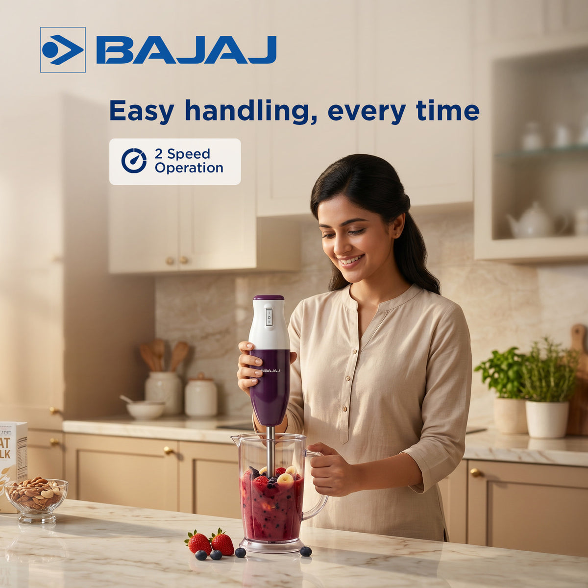 Bajaj HB 23 Hand Blender with Wall Mount, Purple & White (160W)
