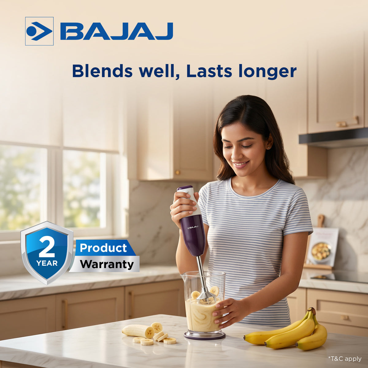 Bajaj HB 23 Hand Blender with Wall Mount, Purple & White (160W)