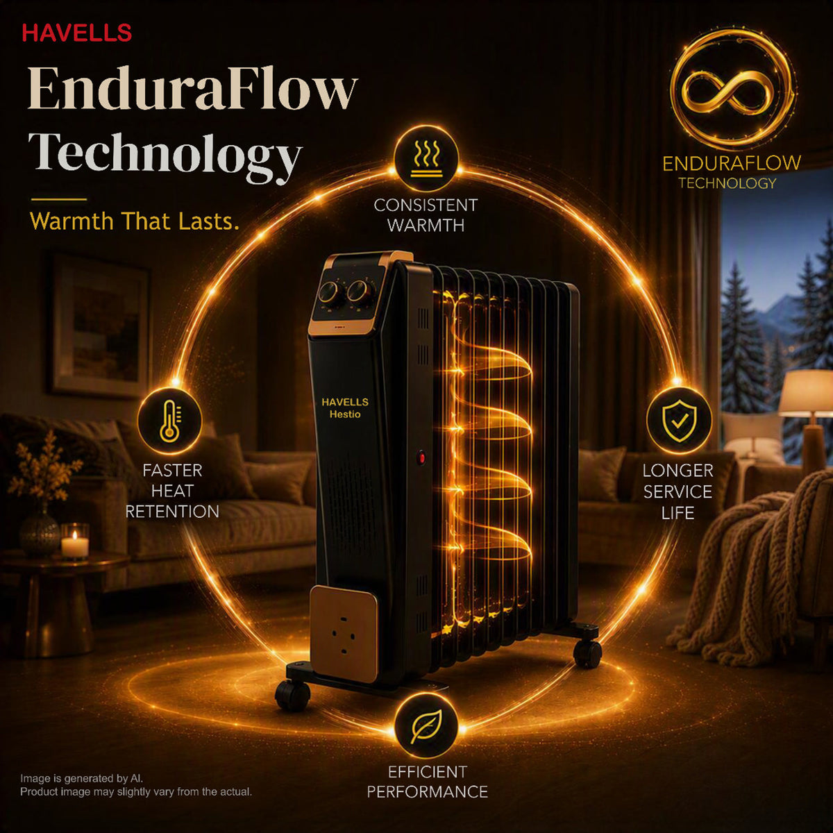 Havells Hestio Black 9 Straight Fin OFR Room Heater (2400W)