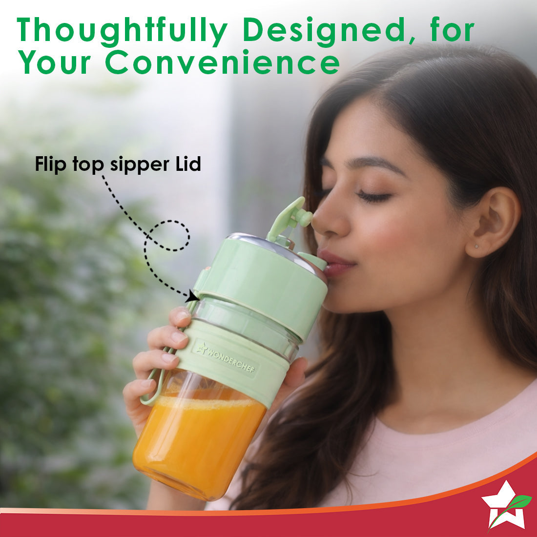 Wonderchef Nutri-Cup Zip Rechargeable Portable Blender, Green (350ml)