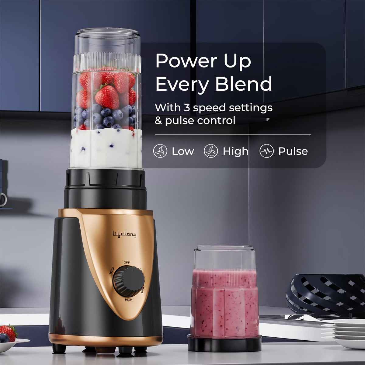 Lifelong LLNB22 Nutri Blender with 2 Jars, Black & Gold (400W)
