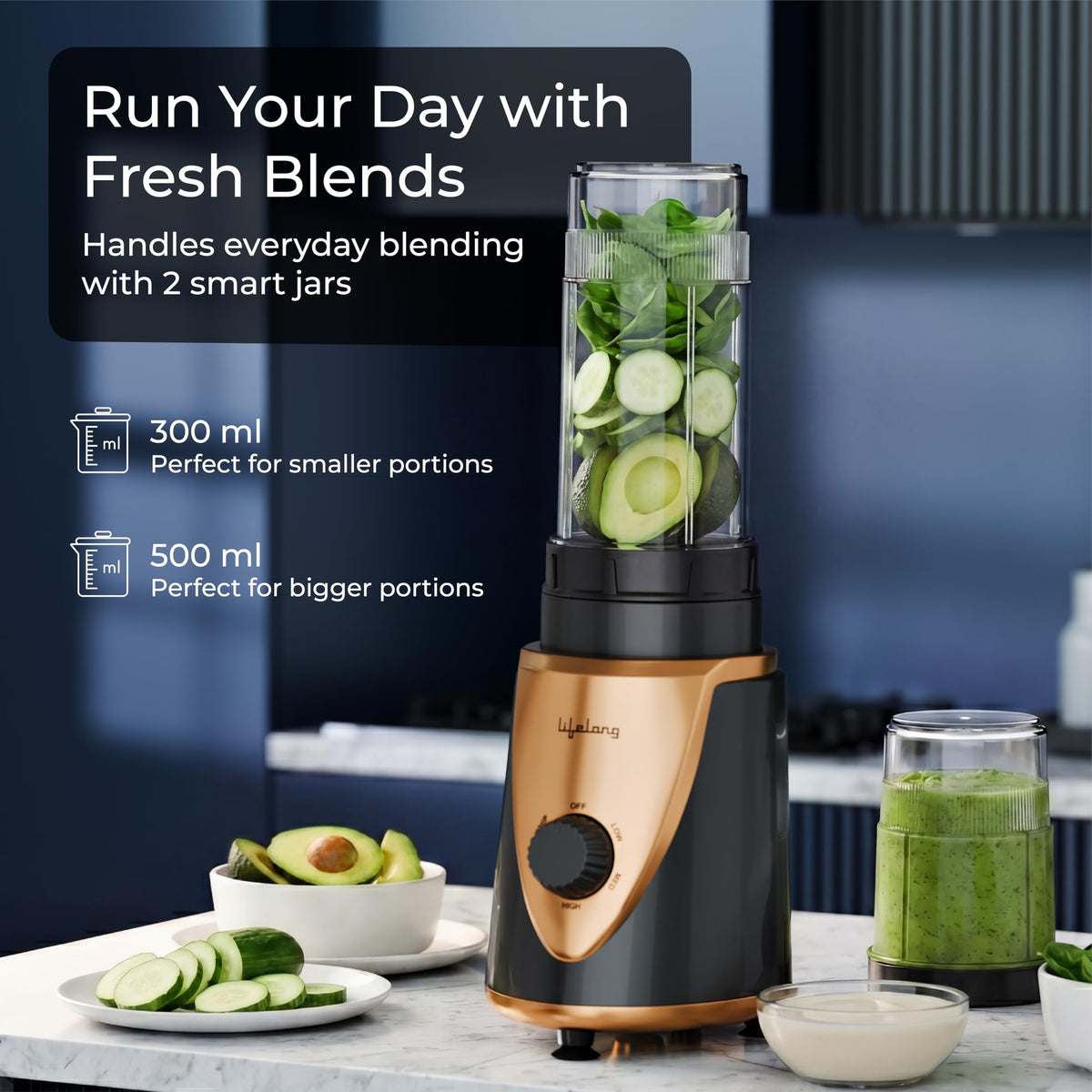 Lifelong LLNB22 Nutri Blender with 2 Jars, Black & Gold (400W)