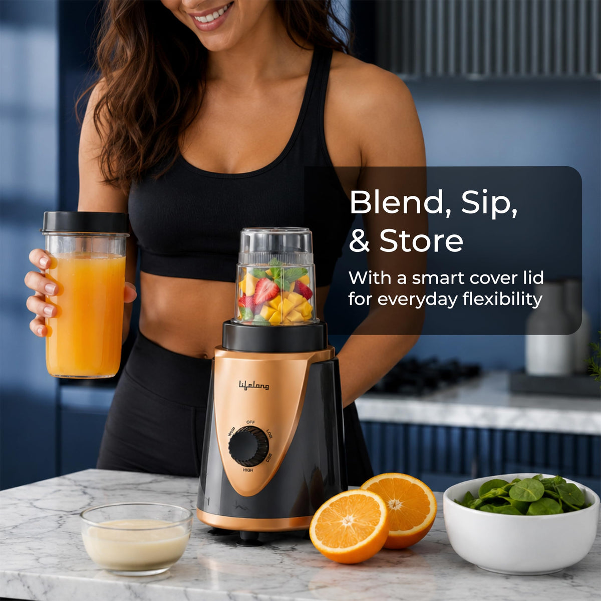 Lifelong LLNB22 Nutri Blender with 2 Jars, Black & Gold (400W)