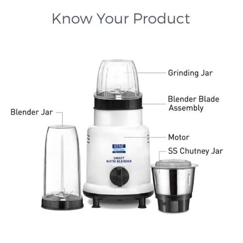 Kent Smart Nutri Blender 16067 Mixer Grinder with 3 Jars, White (450W)