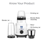 Kent Smart Nutri Blender 16067 Mixer Grinder with 3 Jars, White (450W)