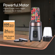 Pringle NB105 Nutri Blender with 2 Jars, Black & Silver (600W)