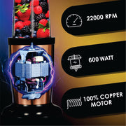 Pringle NB100 Pro High-Speed Nutri Blender with 2 Jars, Copper (600W)