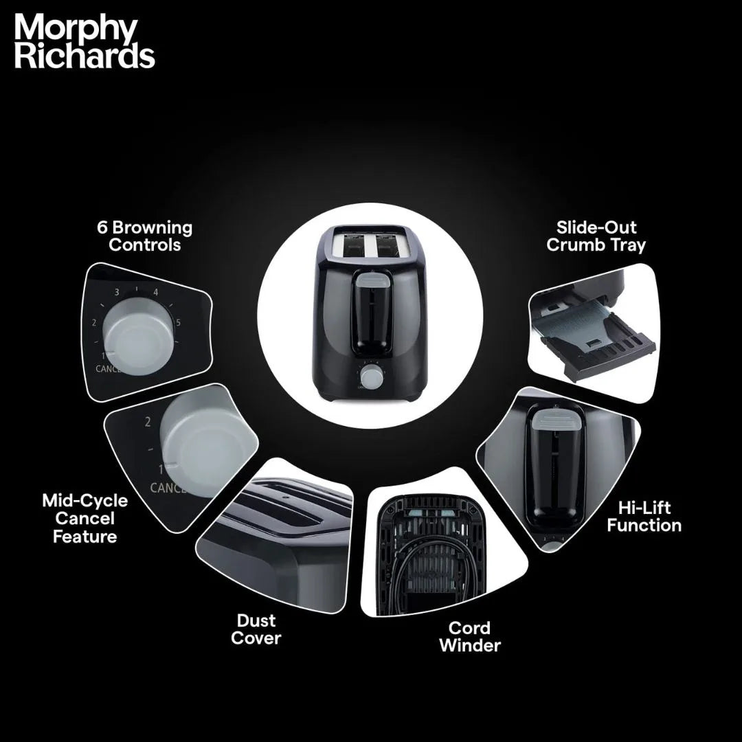 Morphy Richards AT 200 Pop-Up Toaster, Black (2-Slice, 700W)