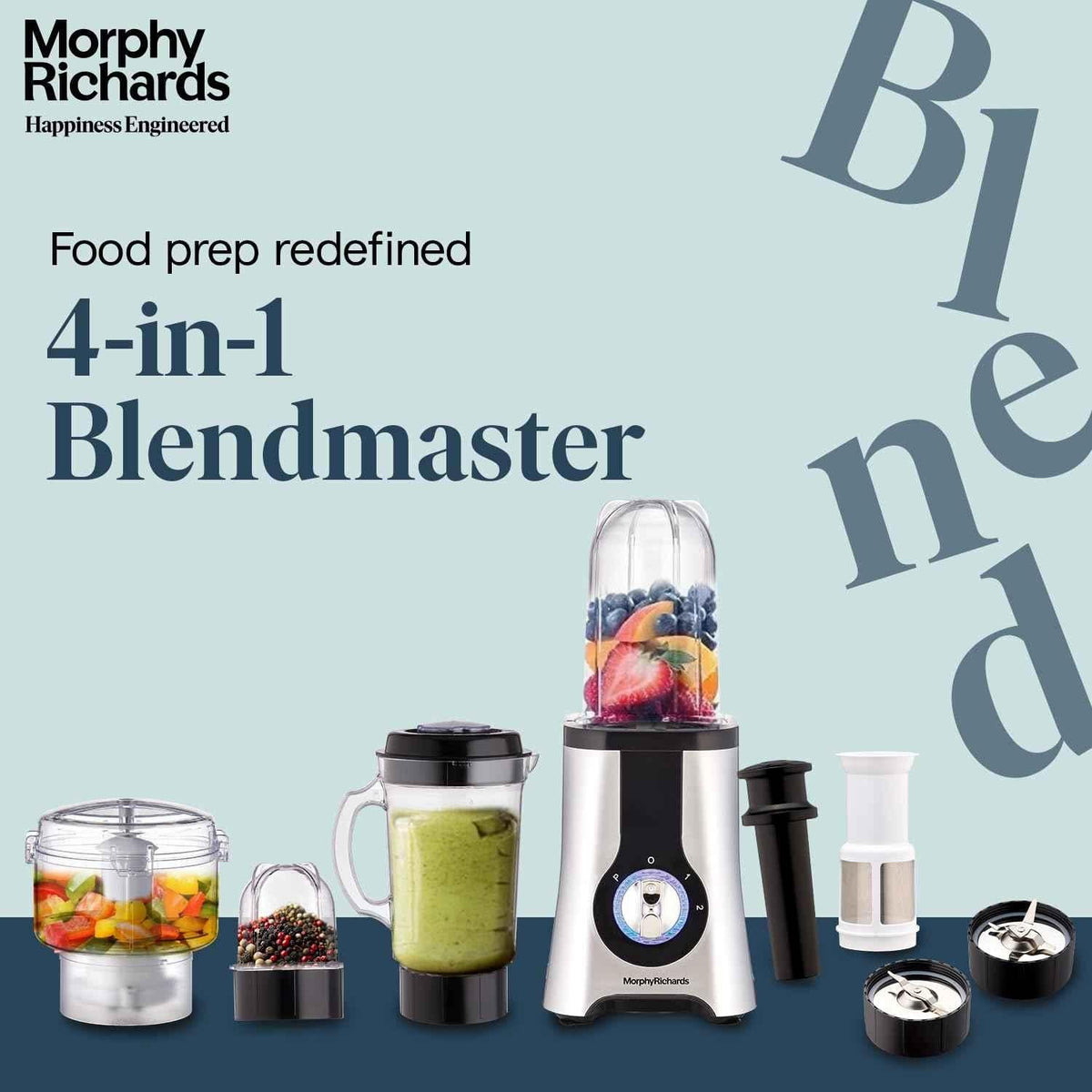 Morphy Richards 4-in-1 BlendMaster, Black & Silver (4 Jars, 400W)