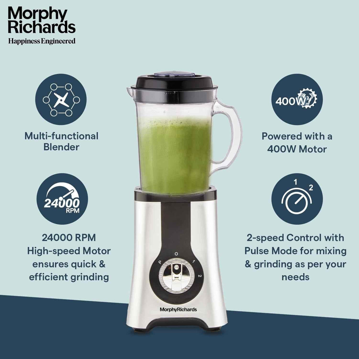 Morphy Richards 4-in-1 BlendMaster, Black & Silver (4 Jars, 400W)