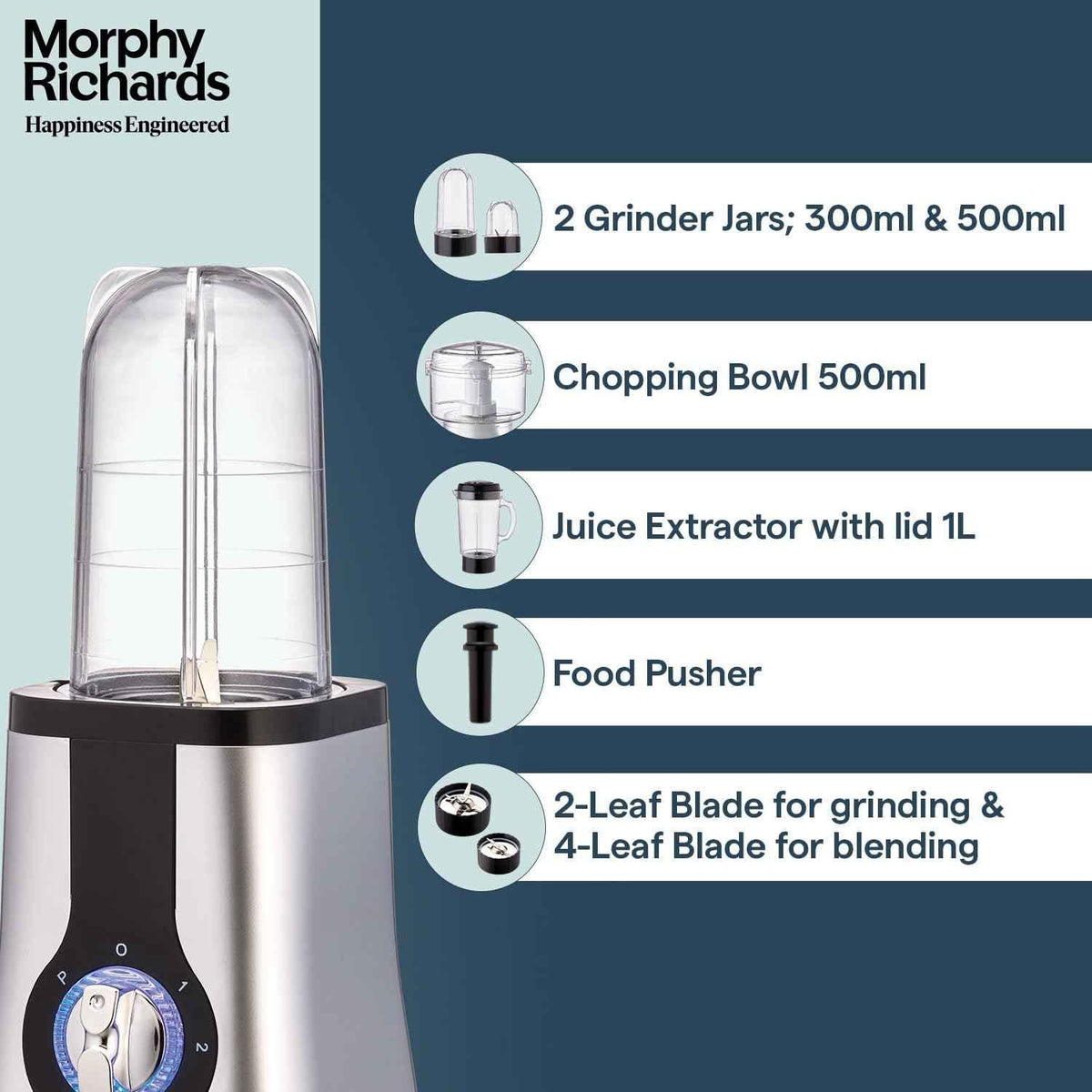 Morphy Richards 4-in-1 BlendMaster, Black & Silver (4 Jars, 400W)