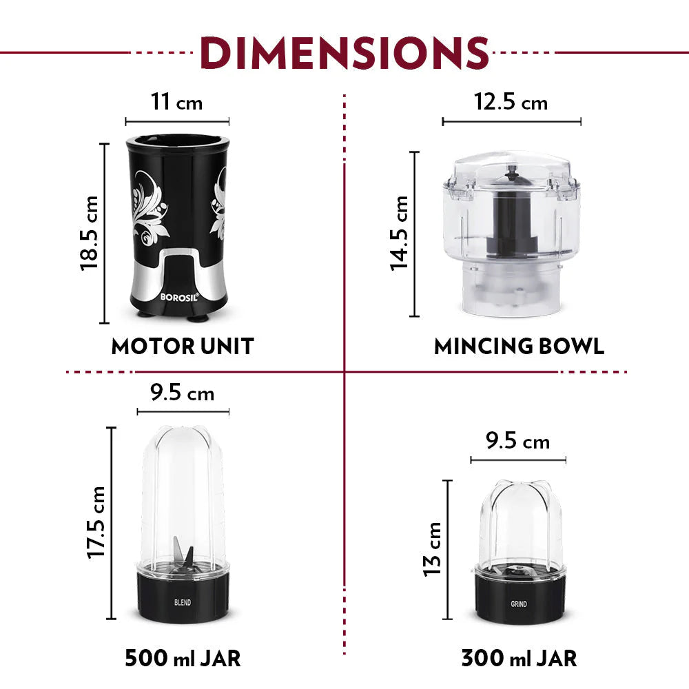 Borosil NutriFresh NB03 Blender, Grinder & Mincer, Black (400W)