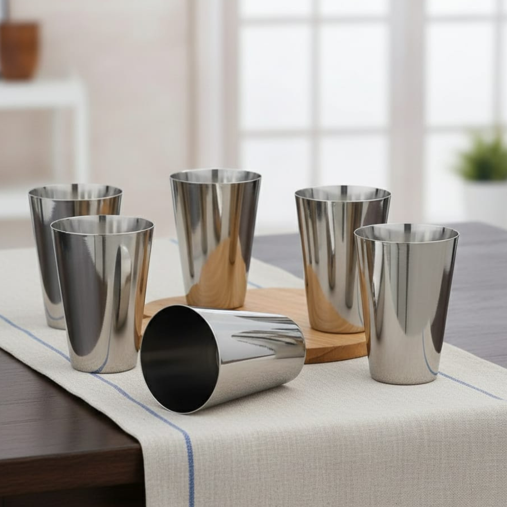 Vinod Alfa Stainless Steel Glass Set of 6 (300ml)