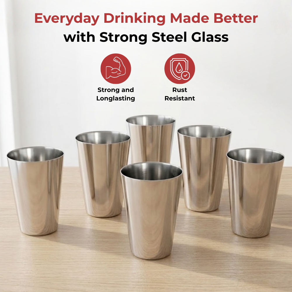 Vinod Alfa Stainless Steel Glass Set of 6 (300ml)