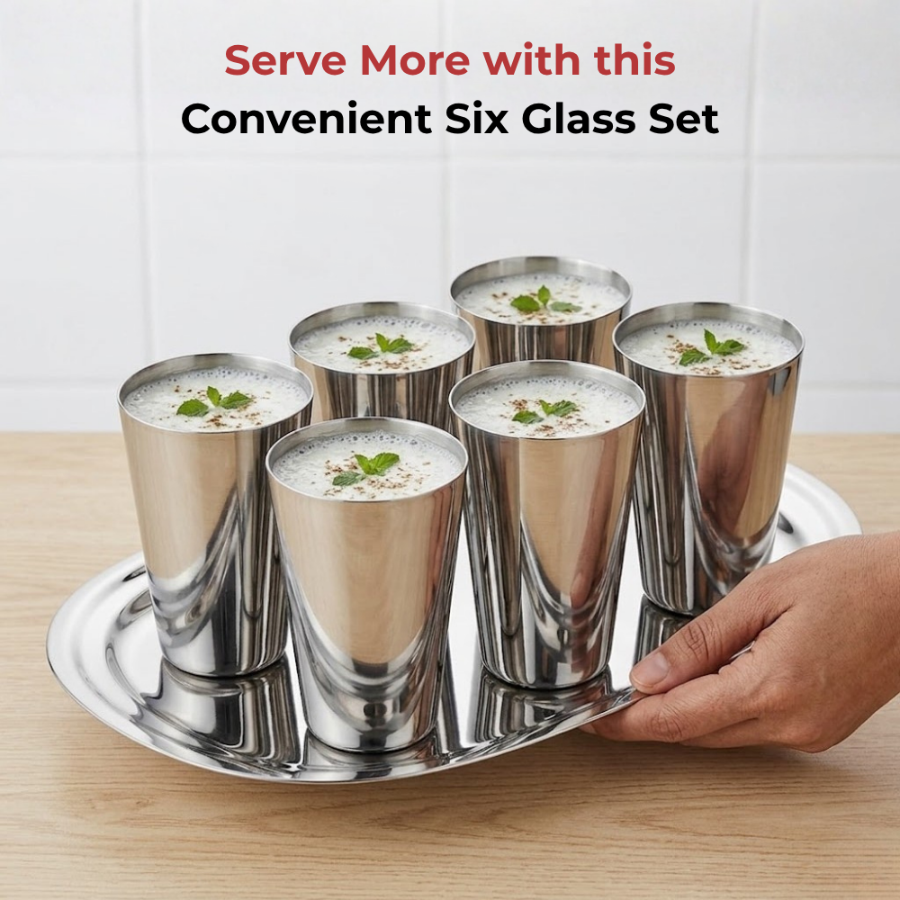 Vinod Alfa Stainless Steel Glass Set of 6 (300ml)