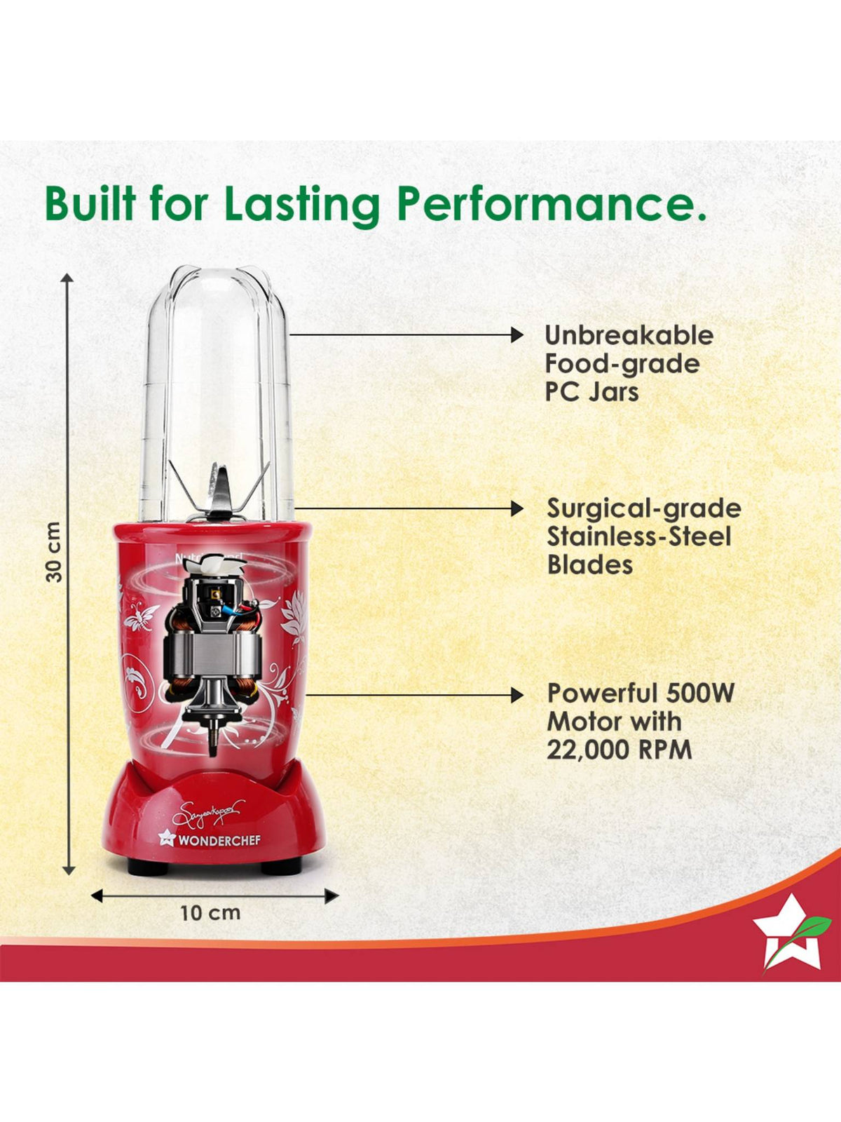 Wonderchef Nutri-Blend Blender & Grinder, Red (500W)