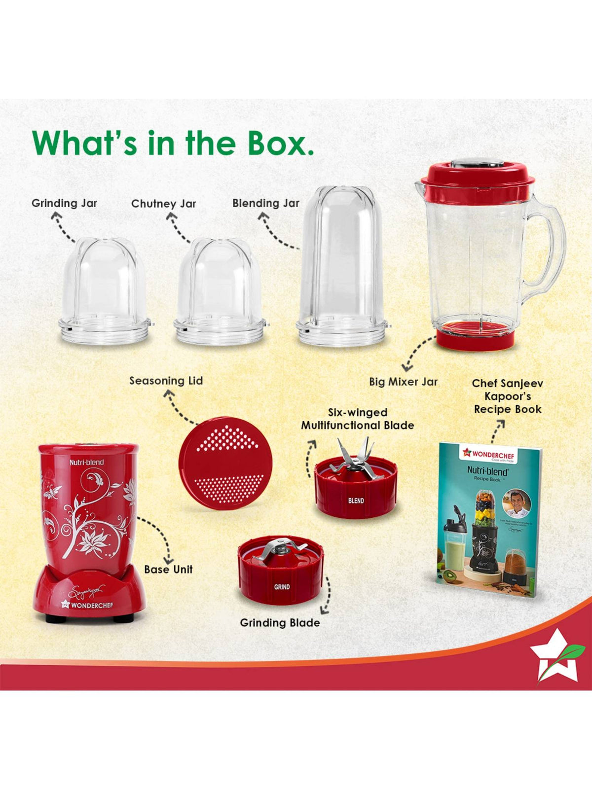Wonderchef Nutri-Blend Blender & Grinder, Red (500W)