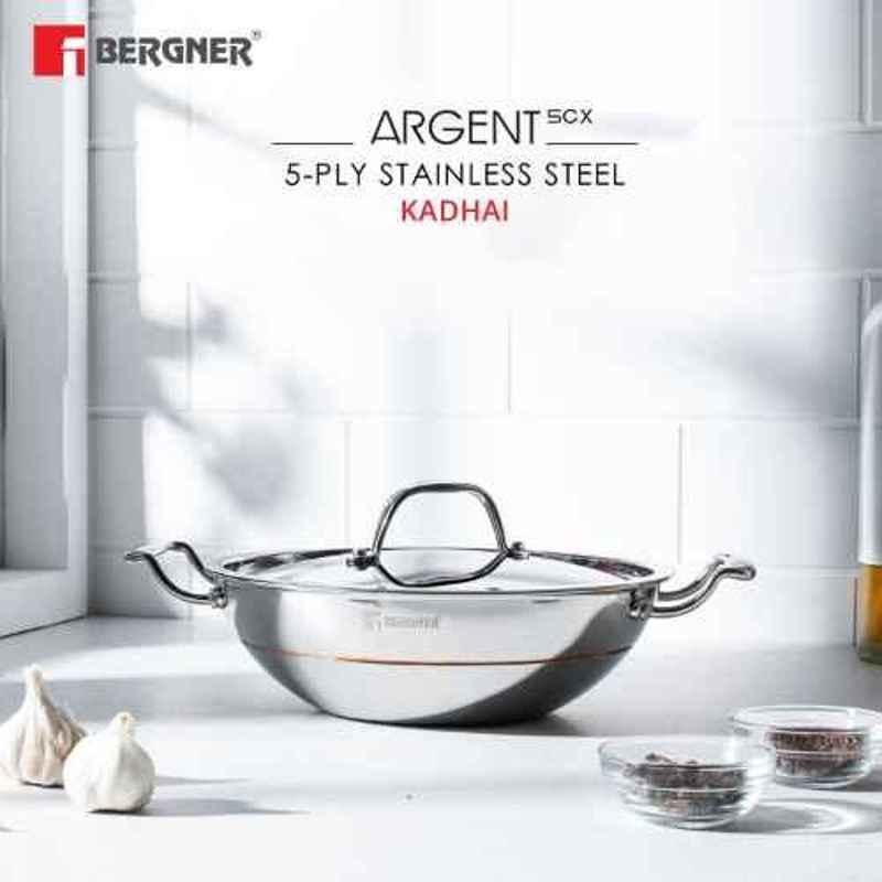 Bergner Argent 5CX Kadai with Lid, 5-Ply (20 cm)