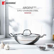 Bergner Argent 5CX Kadai with Lid, 5-Ply (20 cm)