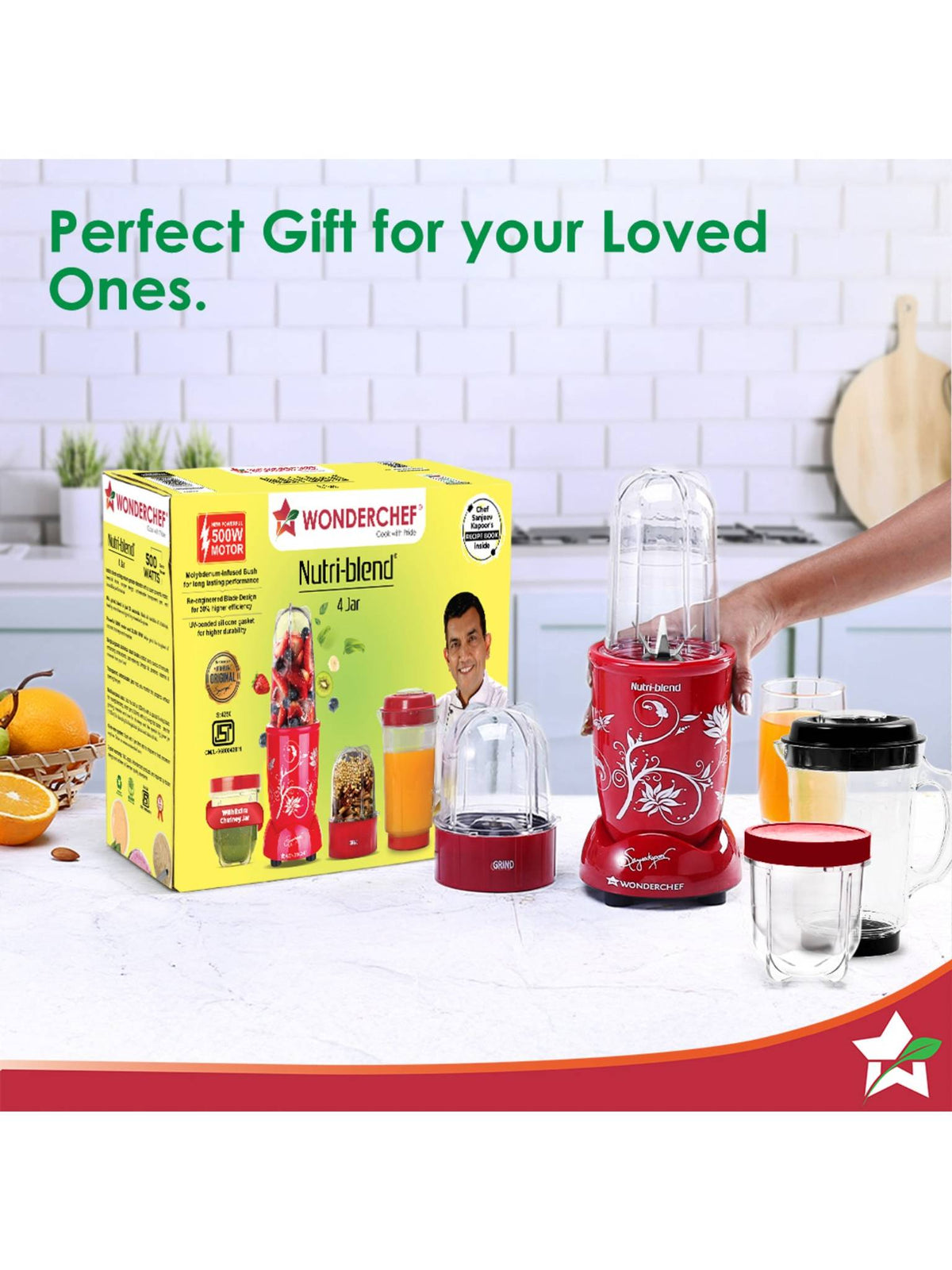 Wonderchef Nutri-Blend Blender & Grinder, Red (500W)