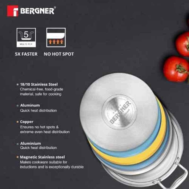 Bergner Argent 5CX Kadai with Lid, 5-Ply (20 cm)