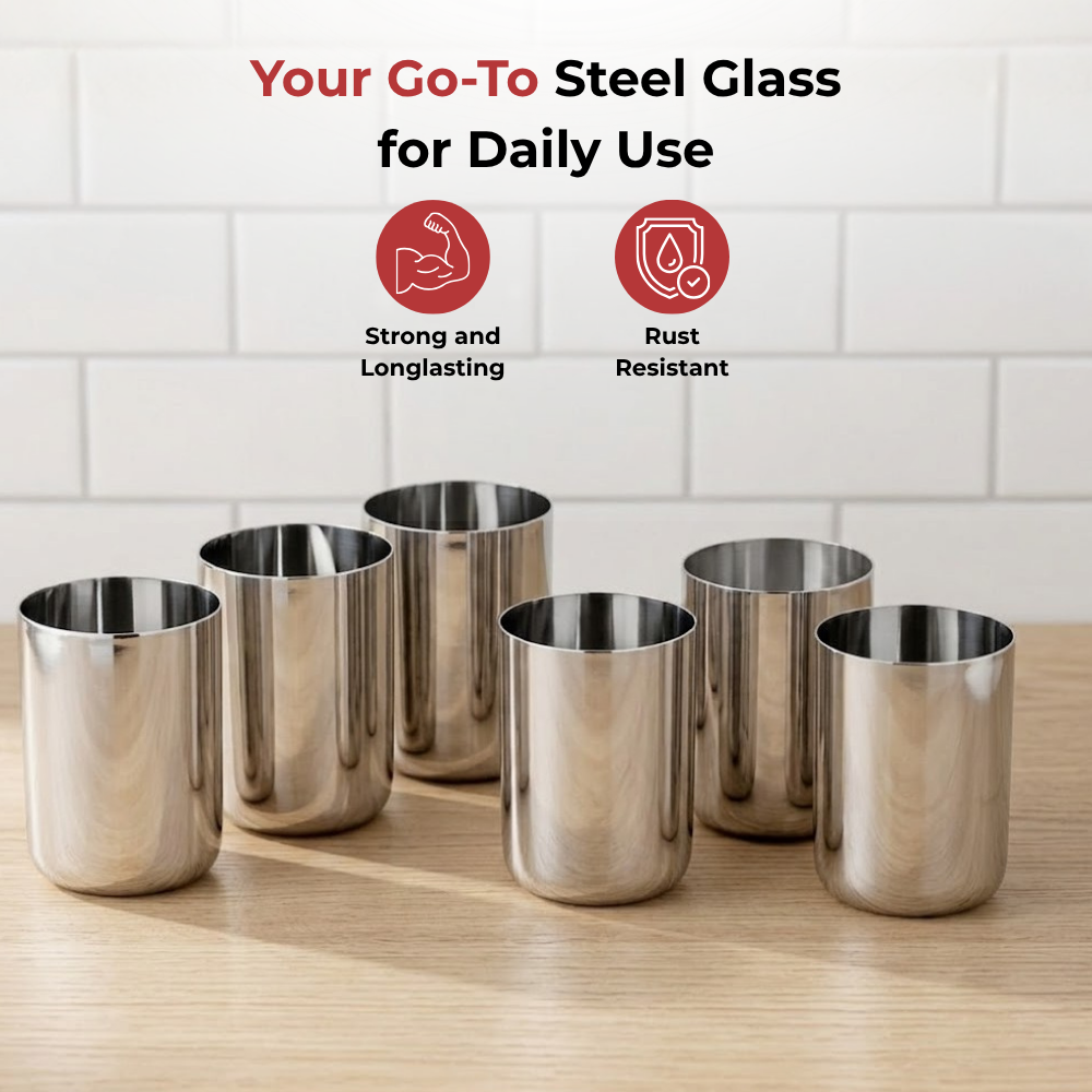 Vinod Stainless Steel Juicee Glass Set of 6 (300ml)