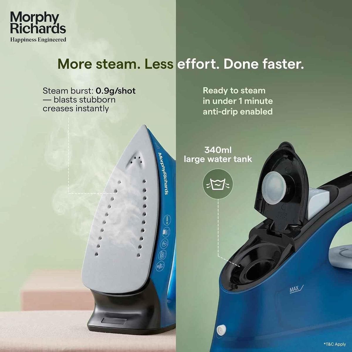 Morphy Richards Turbo Blaze Steam Iron, Blue & Black (2400W)