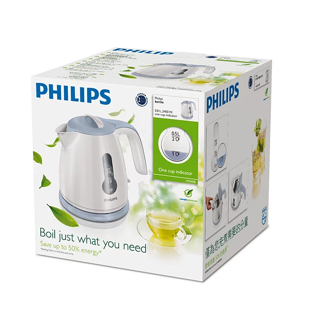Philips Daily Collection HD4608/70 Mini Electric Kettle, White & Blue (0.8L)