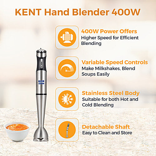 KENT Stainless Steel Hand Blender with Variable Speed Control (400W)