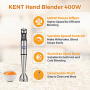KENT Stainless Steel Hand Blender with Variable Speed Control (400W)