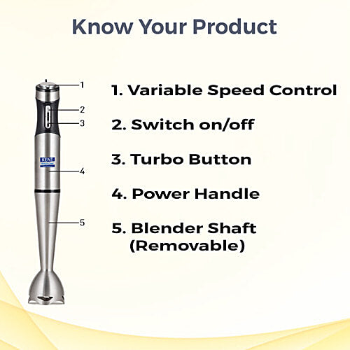 KENT Stainless Steel Hand Blender with Variable Speed Control (400W)