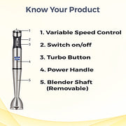 KENT Stainless Steel Hand Blender with Variable Speed Control (400W)