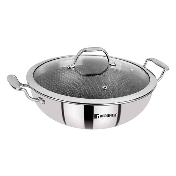 Bergner Hi-Tech Prism Kadai with Glass Lid (2.5L, 24 cm)