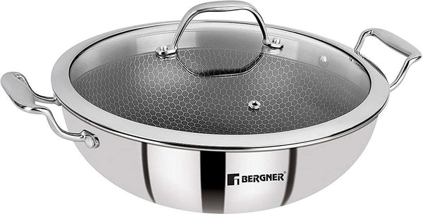 Bergner Hi-Tech Prism Kadai with Glass Lid (3.5L, 26 cm)