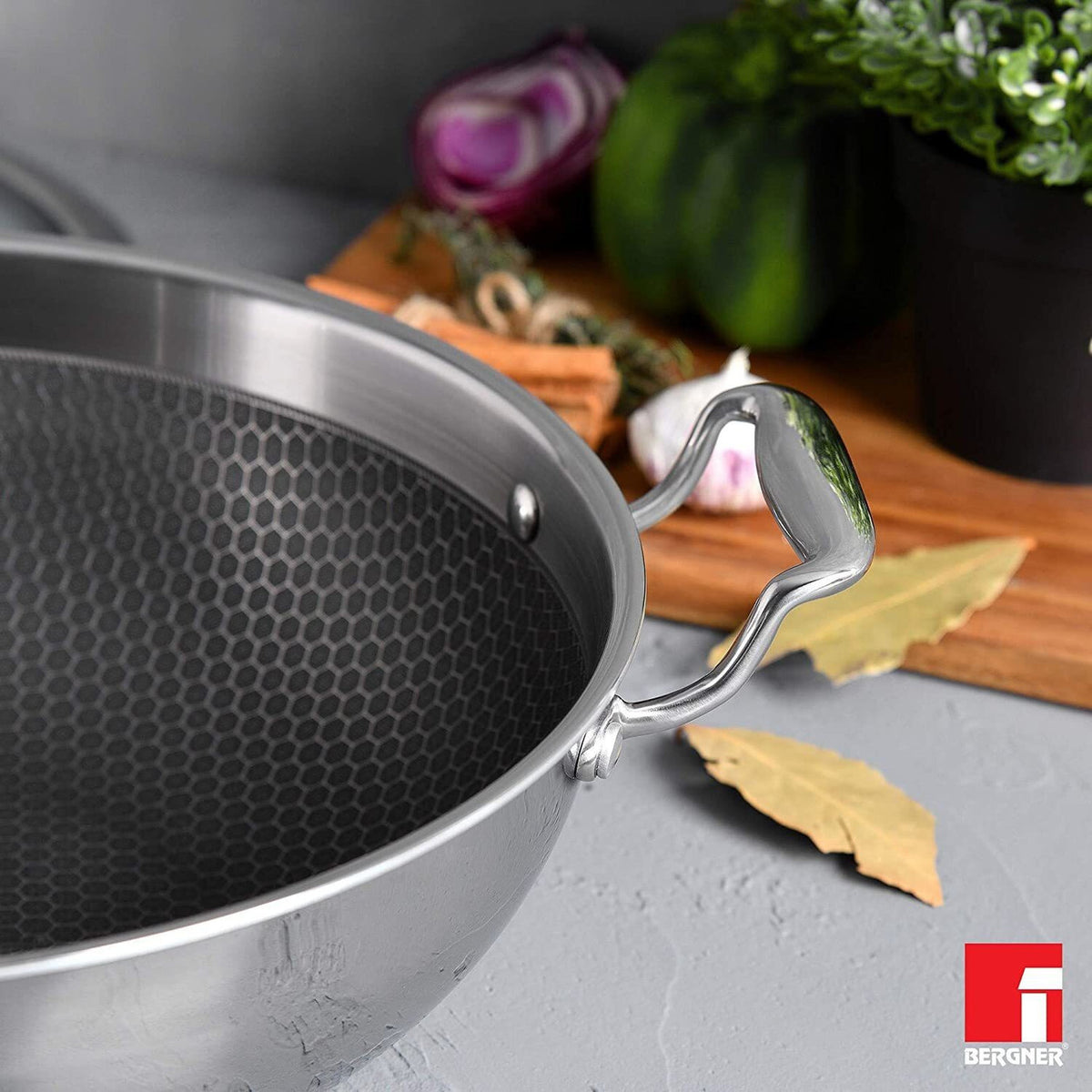 Bergner Hi-Tech Prism Kadai with Glass Lid (3.5L, 26 cm)