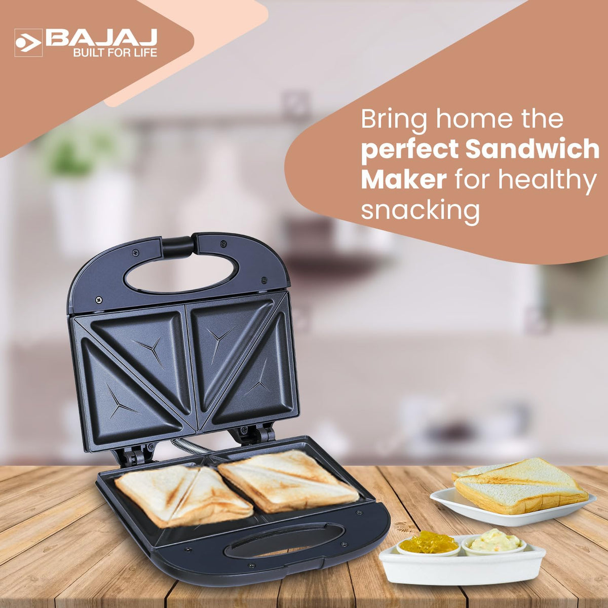 Bajaj SWX3 Deluxe Sandwich Toaster, Black (800W)