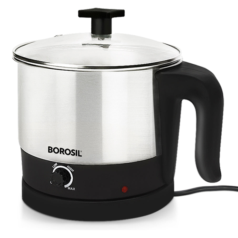 Borosil Omni Stainless Steel Multi-Purpose Electric Kettle, Silver & Black (1L, 600W)