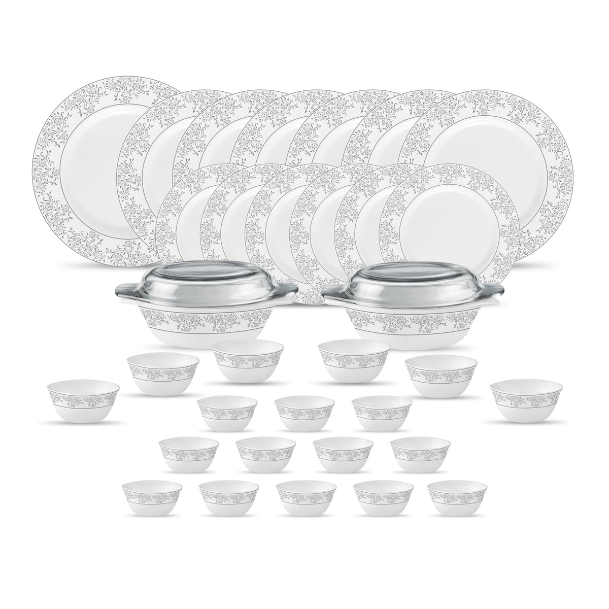 La Opala Diva Velvett Aria Grey Opalware Dinner Set (35 Pieces)