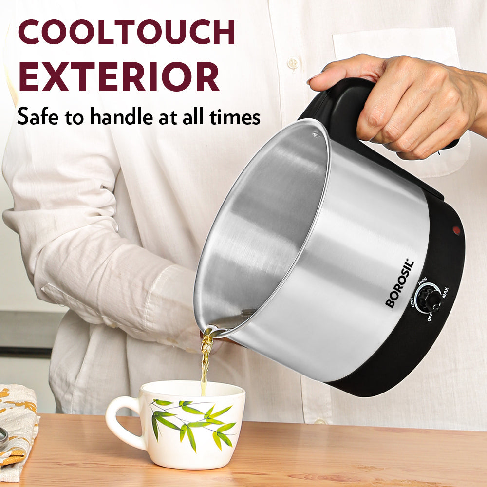 Borosil Omni Stainless Steel Multi-Purpose Electric Kettle, Silver & Black (1L, 600W)